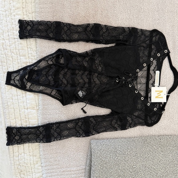 Meshki Black Lace Long Sleeve Bodysuit - Picture 5 of 6